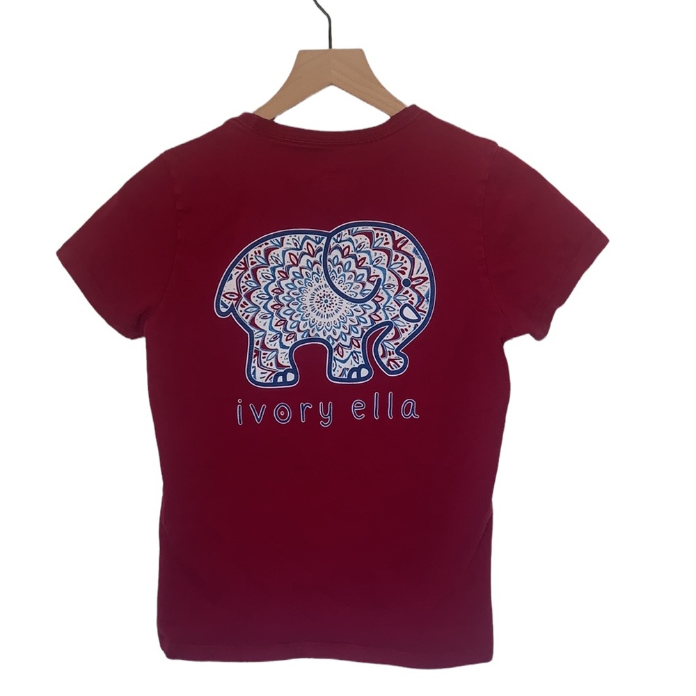 Ivory Ella Maroon and Blue Logo Tee XXS small hole
